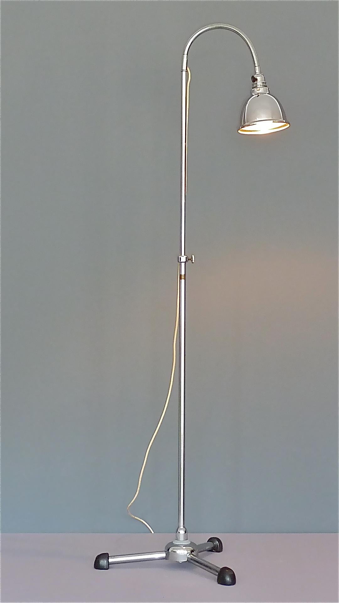 Christian Dell Bauhaus Chrome Metal Floor Standard Lamp 1930s Gooseneck Art Deco For Sale 8