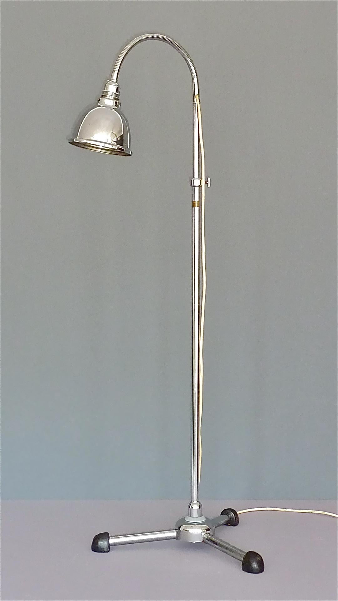 Christian Dell Bauhaus Chrome Metal Floor Standard Lamp 1930s Gooseneck Art Deco For Sale 10
