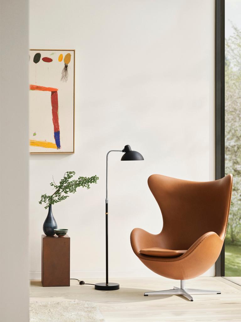 Christian Dell 'Kaiser Idell 6580-F' Floor Lamp for Fritz Hansen in Matte Black.

 Established in 1872, Fritz Hansen has become synonymous with legendary Danish design. Combining timeless craftsmanship with an emphasis on sustainability, the brand’s