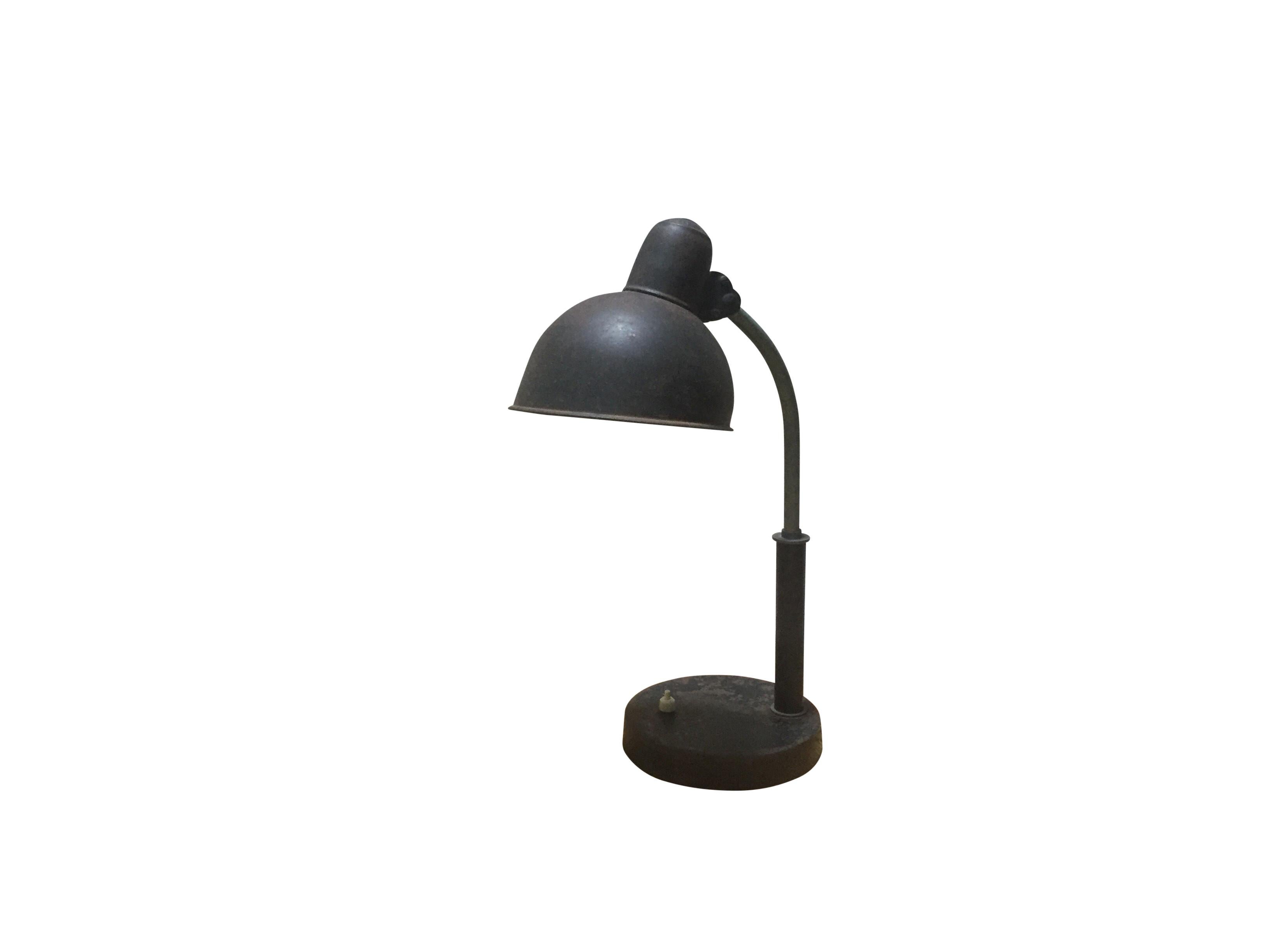 Industrial Christian Dell Original Black Metal Table Lamp by Idell Kaiser, 1930s Bauhaus For Sale