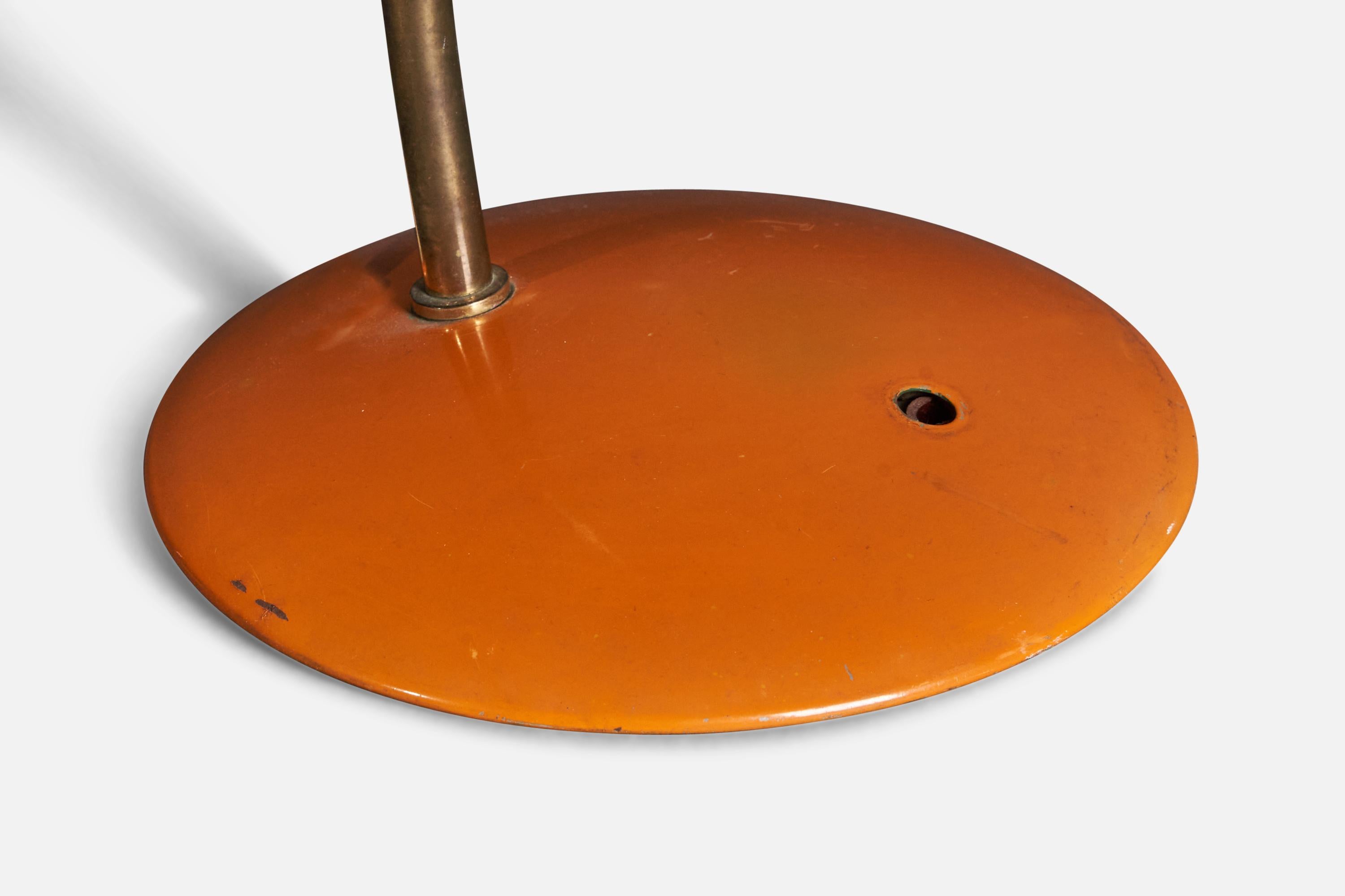Bauhaus Christian Dell, Table Lamp, Brass, Orange-Lacquered Metal, Germany, 1950s For Sale