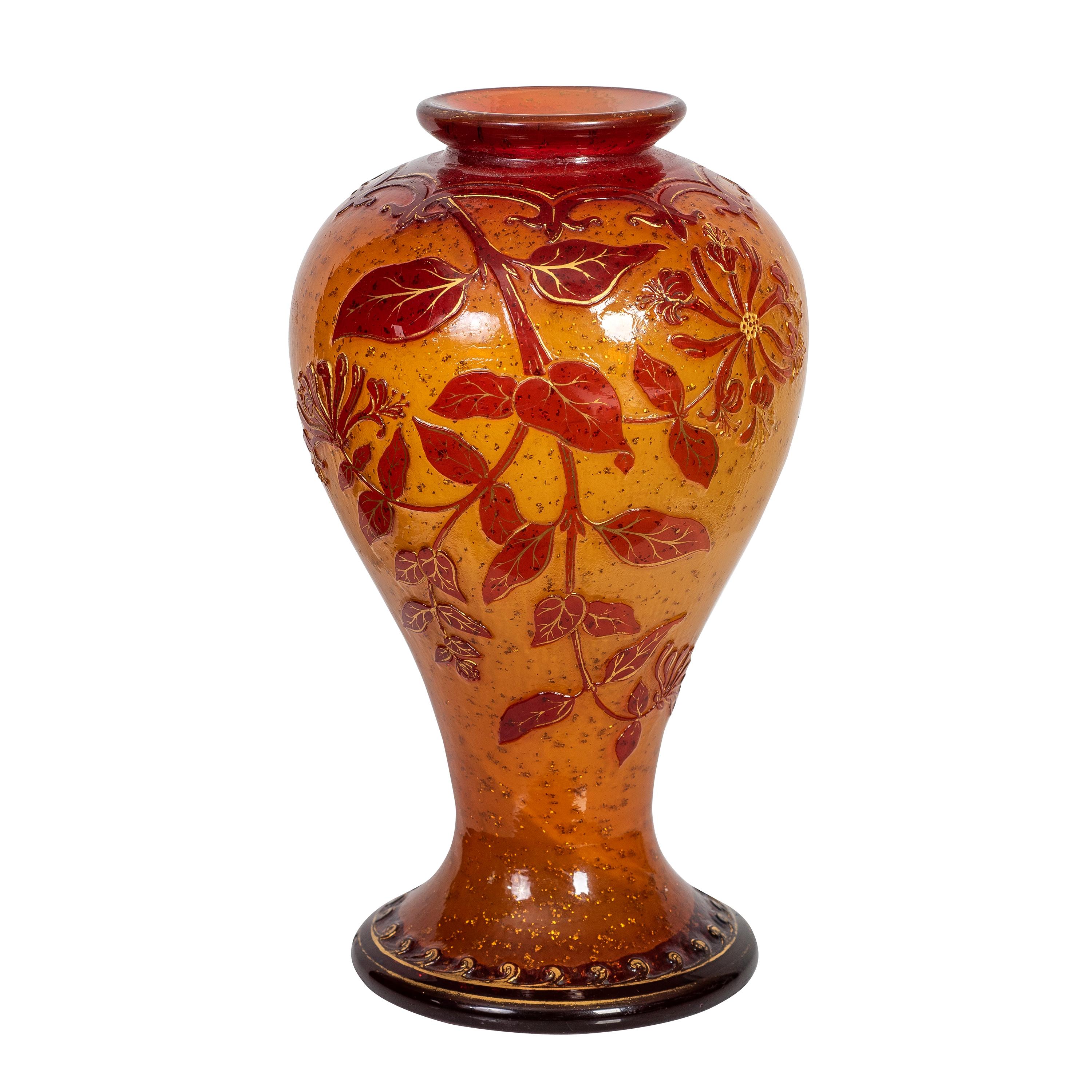 Christian Désiré Internally Decorated Acid Etched Cameo Glass Vase For Sale