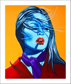 Bardot...portrait of celebrity with cigar vibrant red orange blue colors pop art