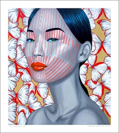 Chailaung Chin...Asian woman face with vibrant colours butterfly red pop art