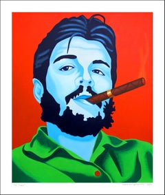 Che...portrait of celebrity with cigar vibrant red green blue colors pop art