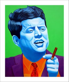 JFK...portrait of celebrity with cigar vibrant colors green blue orange pop art