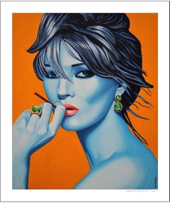 Kate...portrait of celebrity with cigar vibrant orange blue colors pop art
