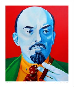 Lenin...portrait of celebrity with cigar vibrant red green blue colors pop art