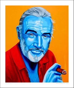 Sir Sean...portrait of celebrity with cigar vibrant orange red colors pop art