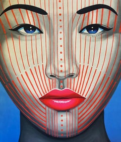 Umtu Chin...vibrant Asian woman face in blue pop art inspired by tribal culture