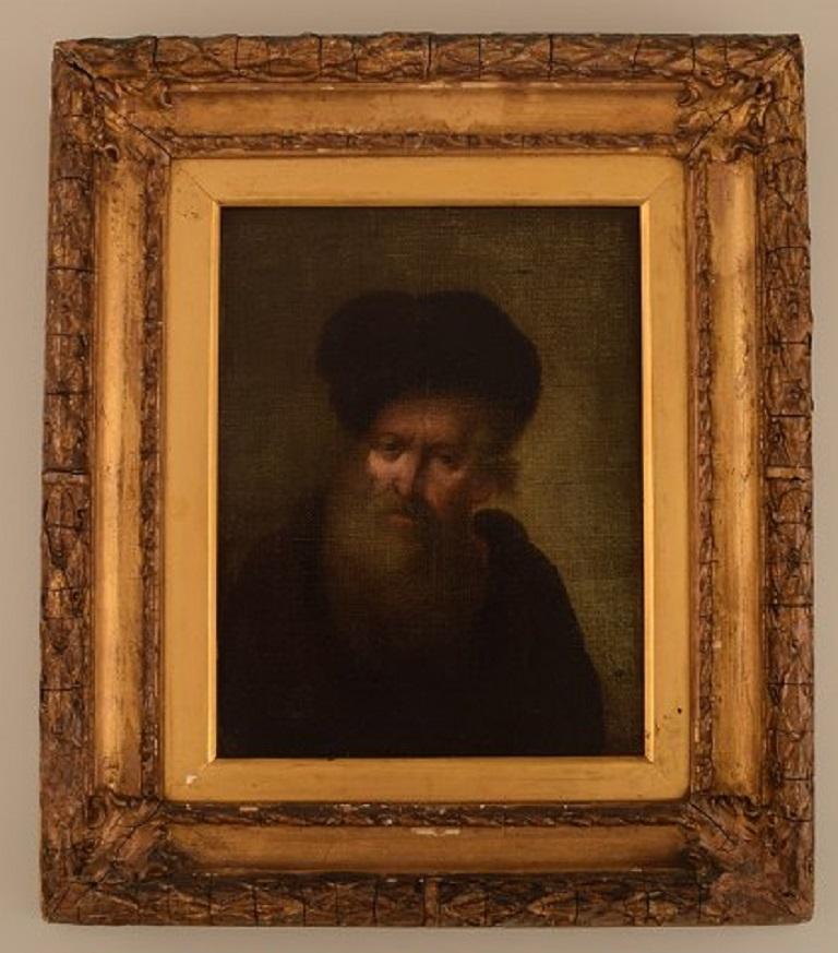 Christian Dietrich (1712-1774), Germany. Oil on canvas. Portrait of an old man in the style of Rembrandt. 
Mid-18th century. High-quality painting.
The canvas measures: 25 x 19 cm.
The frame measures: 6 cm.
in excellent condition.
Unsigned.