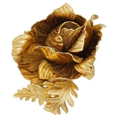 Christian Dio Vintage Rare 1961 Gold GROSSE Vivid Rose Leaf Statement Brooch