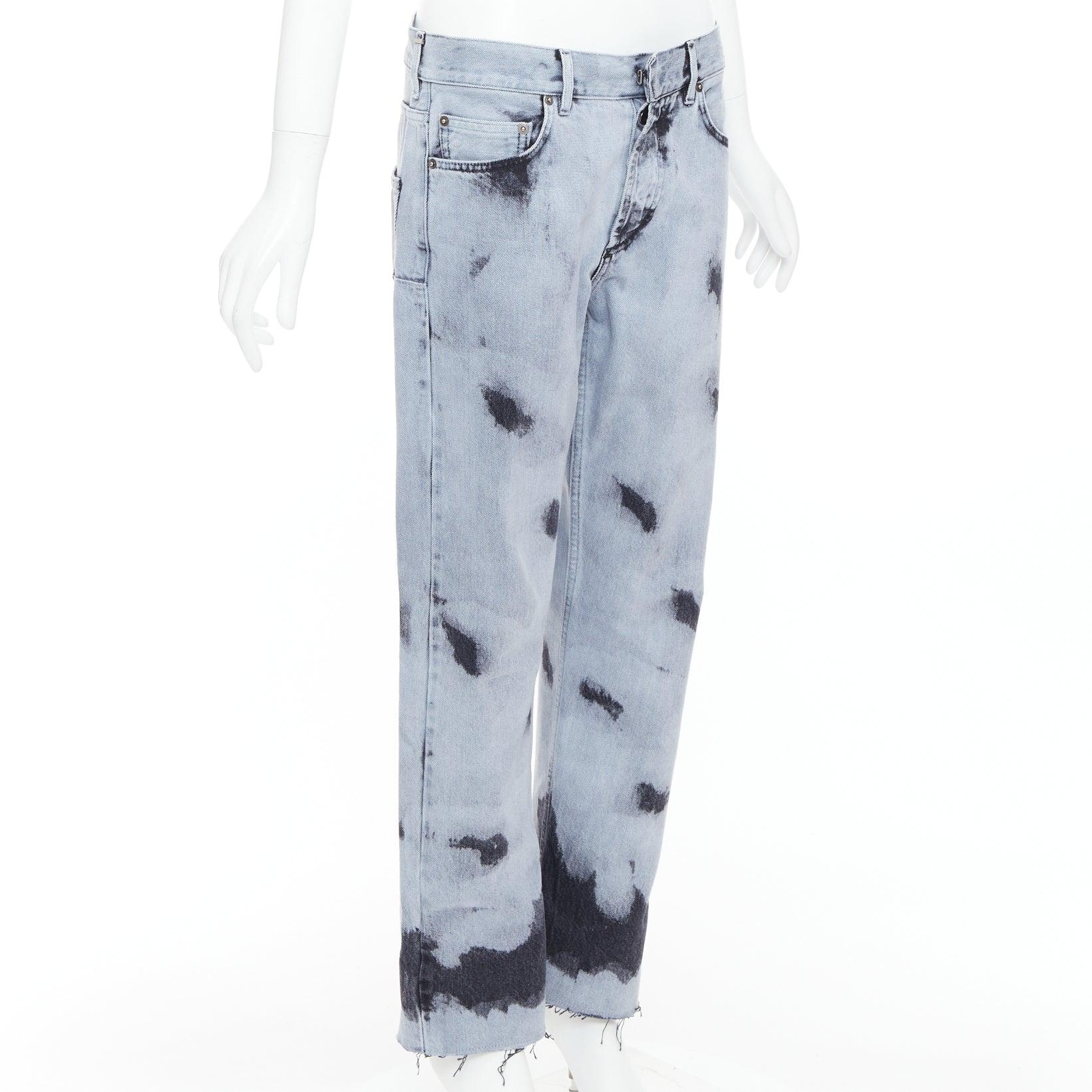 Gray CHRISTIAN DIOR 01 blue black paint effect washed denim cropped jeans FR36 S For Sale