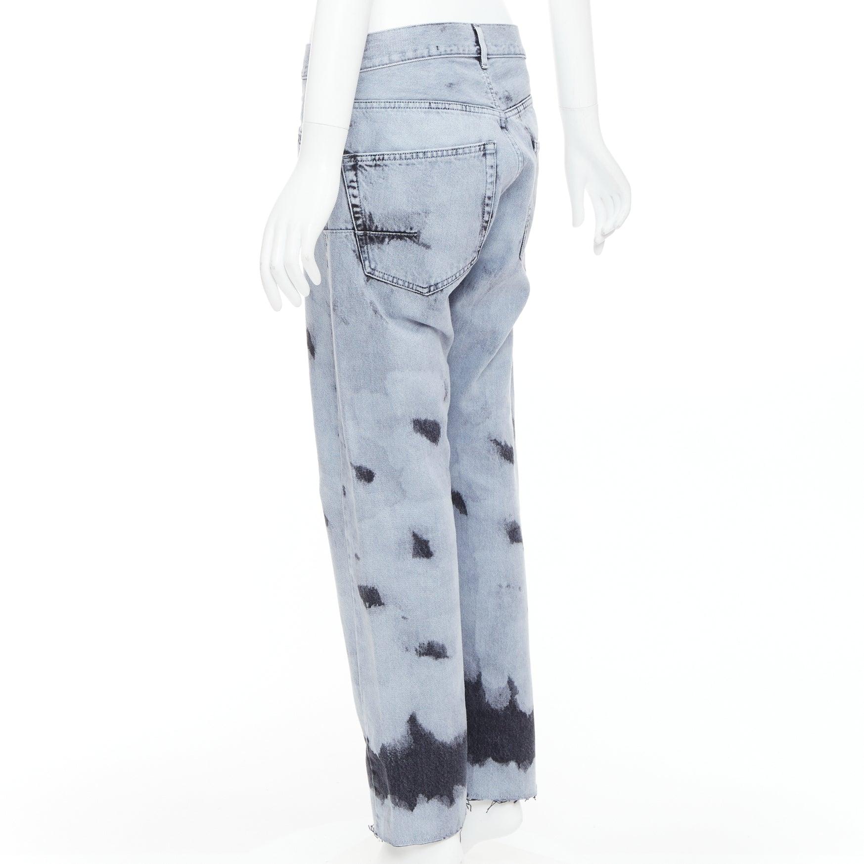 CHRISTIAN DIOR 01 blue black paint effect washed denim cropped jeans FR36 S For Sale 1