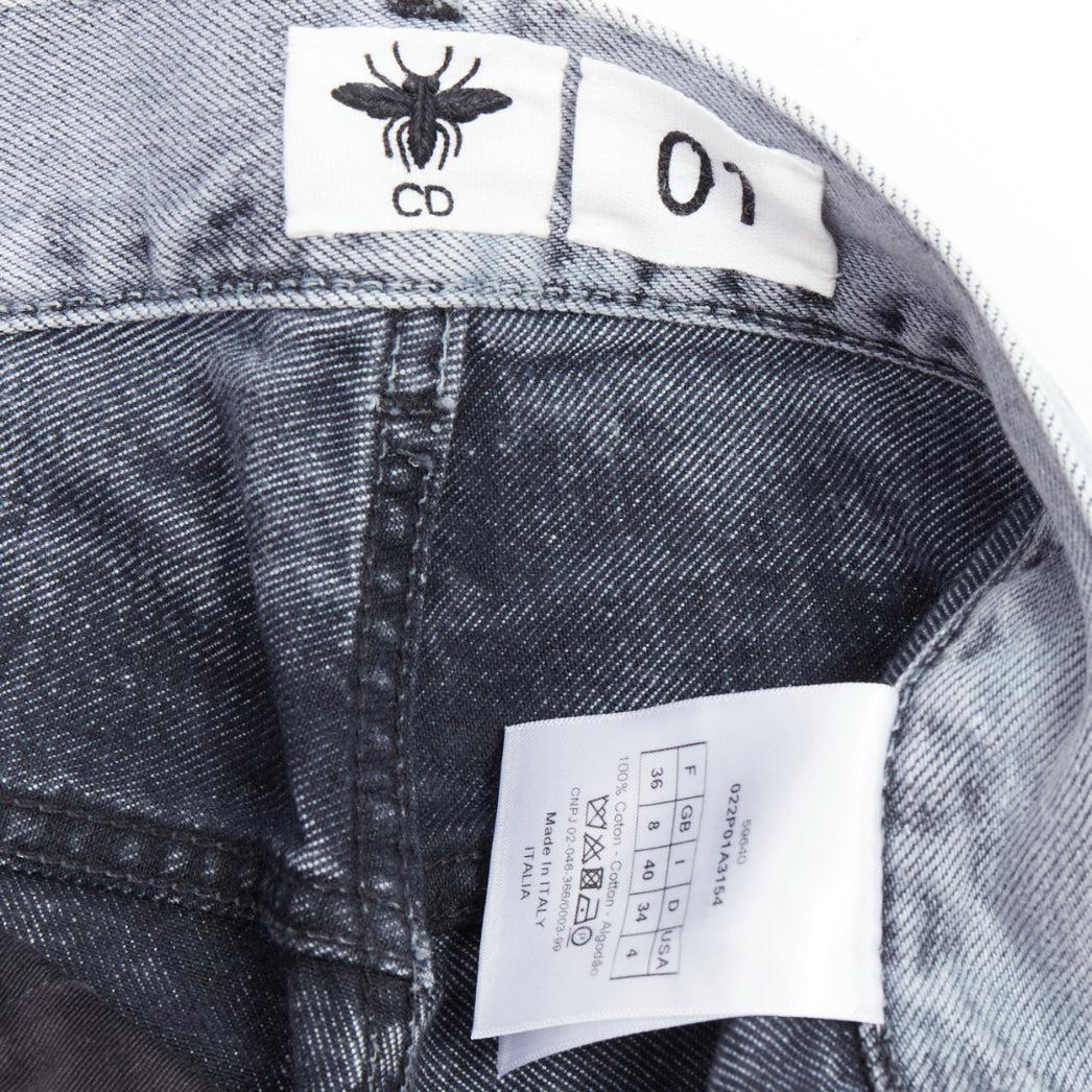 CHRISTIAN DIOR 01 blue black paint effect washed denim cropped jeans FR36 S For Sale 3