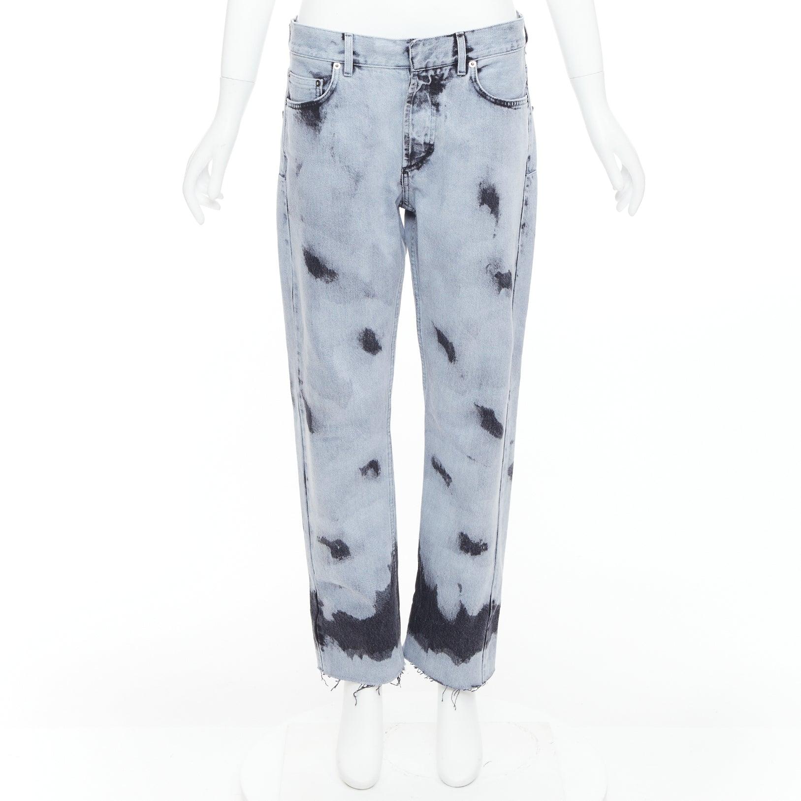 CHRISTIAN DIOR 01 blue black paint effect washed denim cropped jeans FR36 S For Sale 4