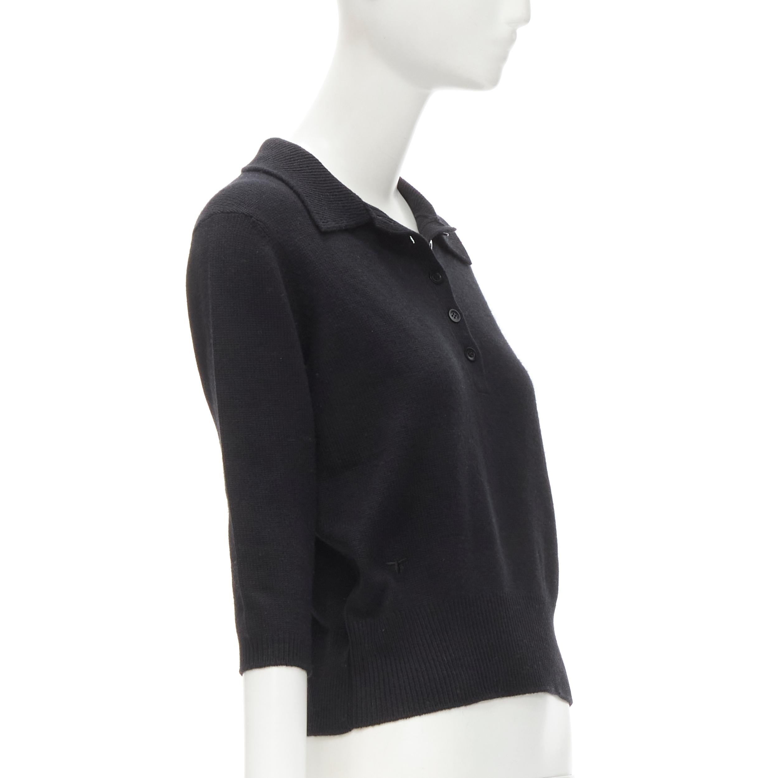 CHRISTIAN DIOR 100% cashmere black polo collar Bee embroidery sweater top FR42 L In Excellent Condition In Hong Kong, NT
