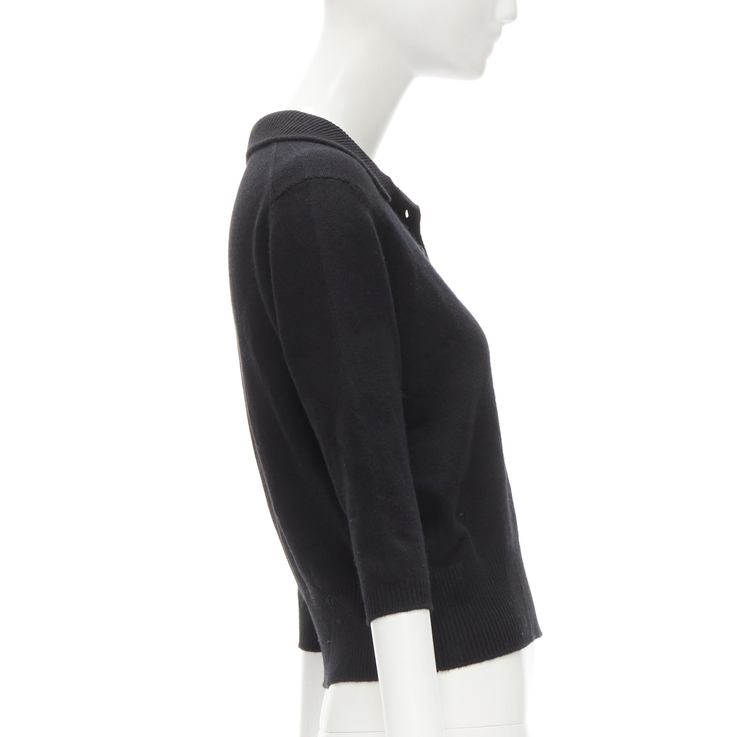 Women's CHRISTIAN DIOR 100% cashmere black polo collar Bee embroidery sweater top FR42 L