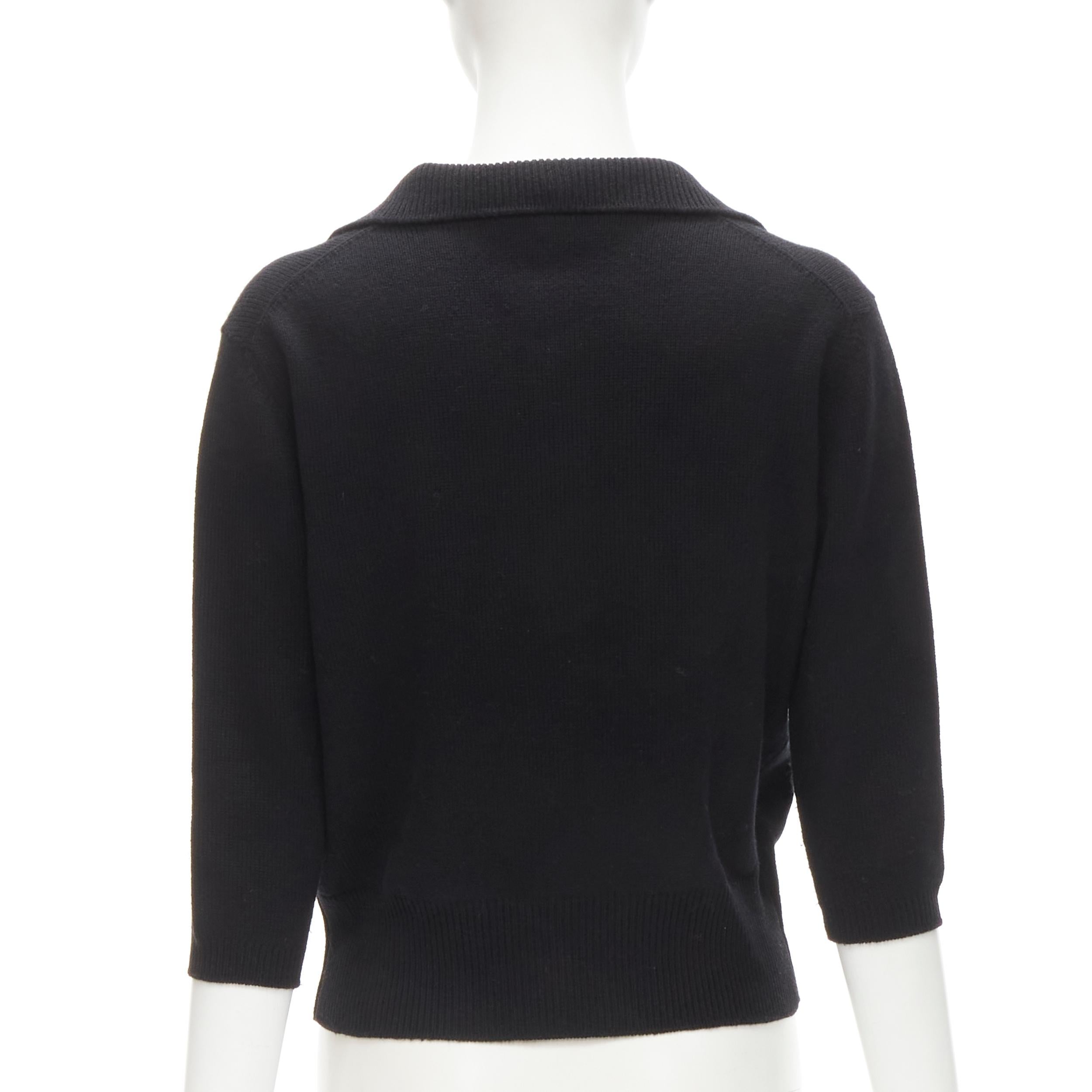 CHRISTIAN DIOR 100% cashmere black polo collar Bee embroidery sweater top FR42 L 1
