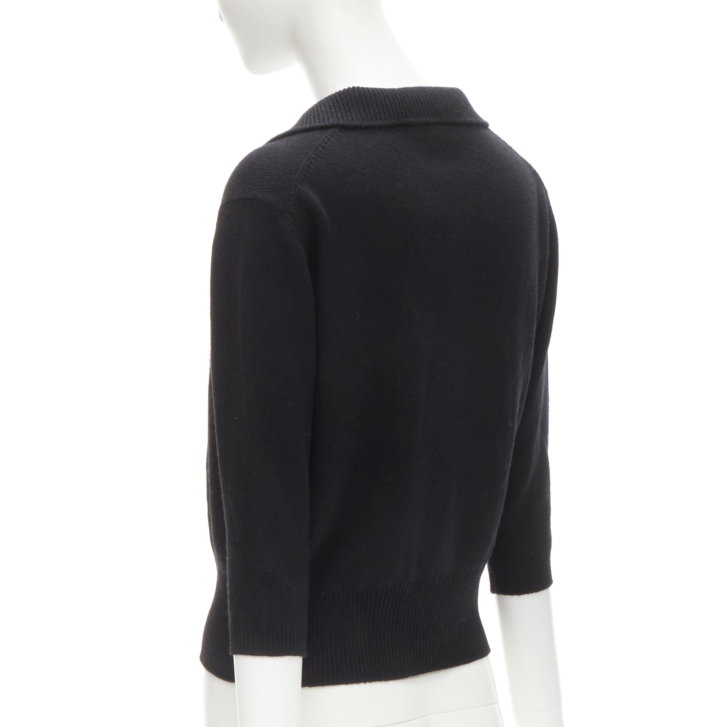 CHRISTIAN DIOR 100% cashmere black polo collar Bee embroidery sweater top FR42 L 2