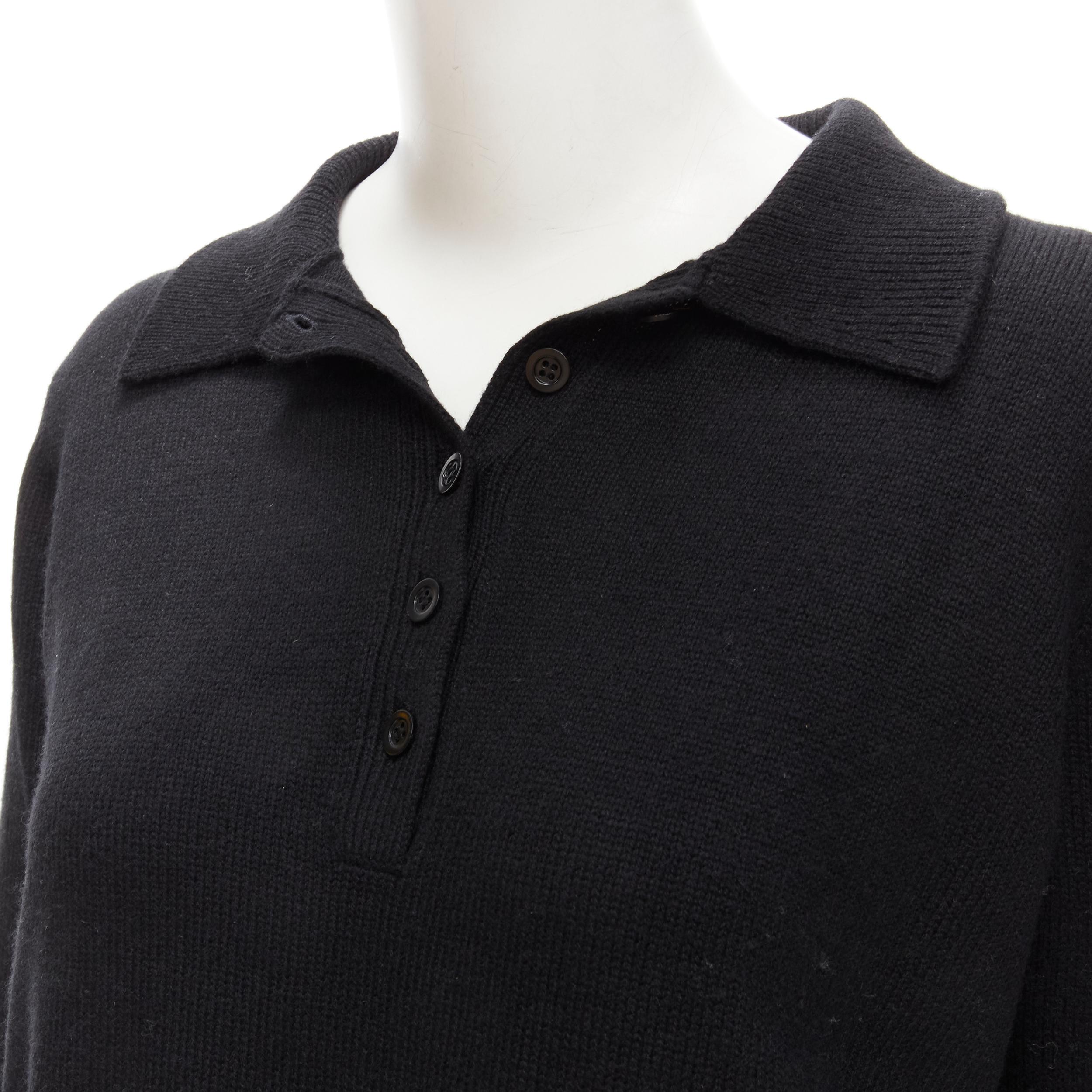 CHRISTIAN DIOR 100% cashmere black polo collar Bee embroidery sweater top FR42 L 3