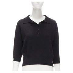 CHRISTIAN DIOR 100% cashmere black polo collar Bee embroidery sweater top FR42 L