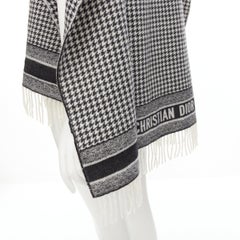 CHRISTIAN DIOR 100% cashmere black white houndstooth fringe poncho cape scarf