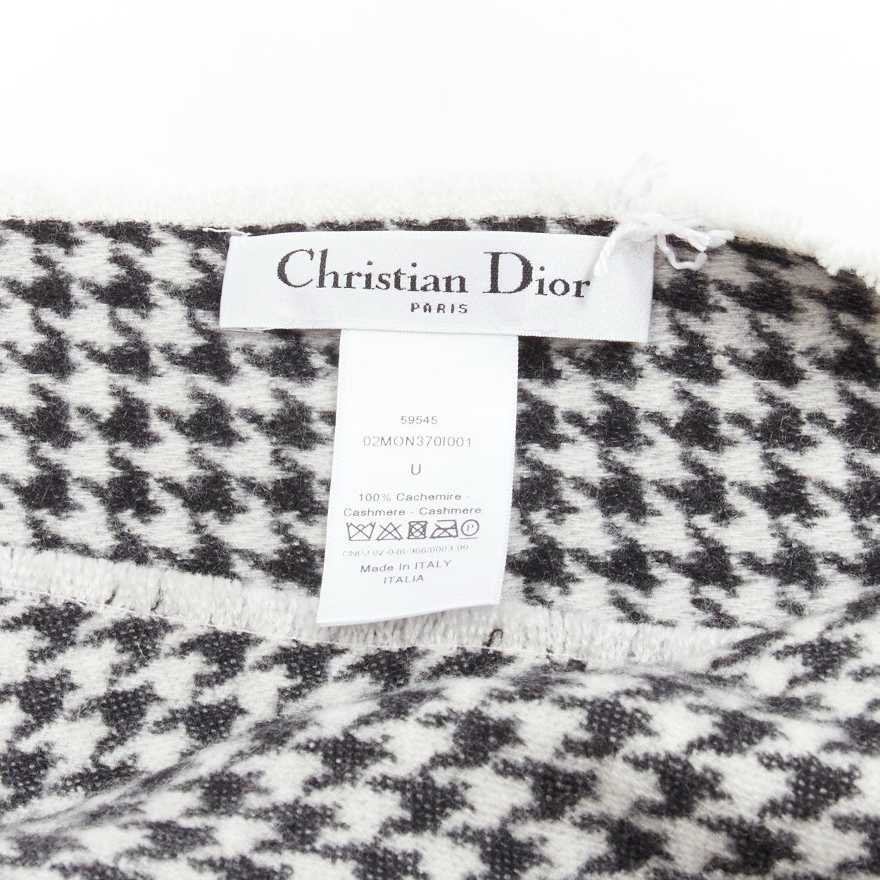 CHRISTIAN DIOR 100% Kaschmir schwarz weiß Hahnentritt Fransen Poncho Umhang Schal im Angebot 4