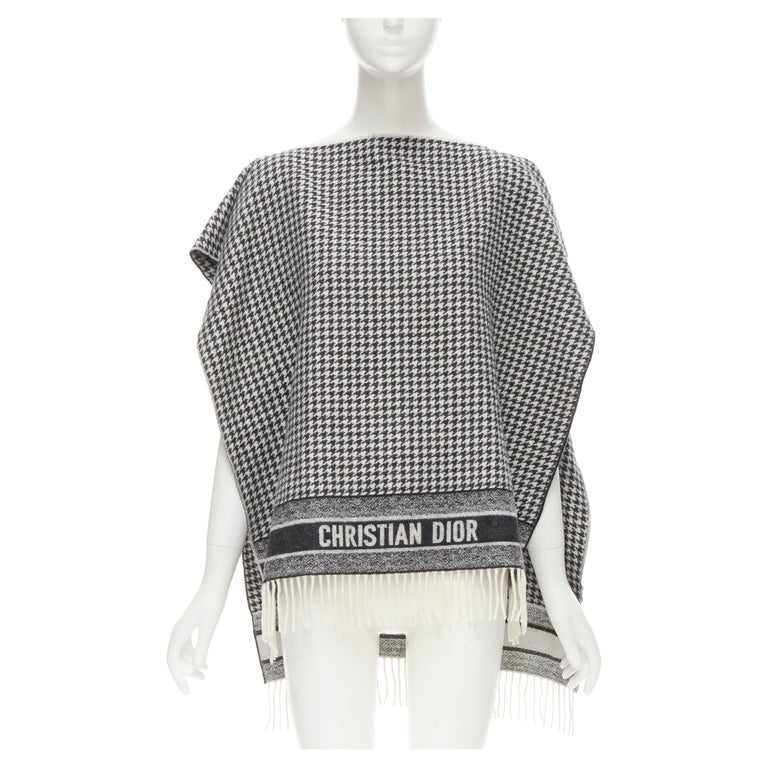 Houndstooth Fringe Hem Poncho