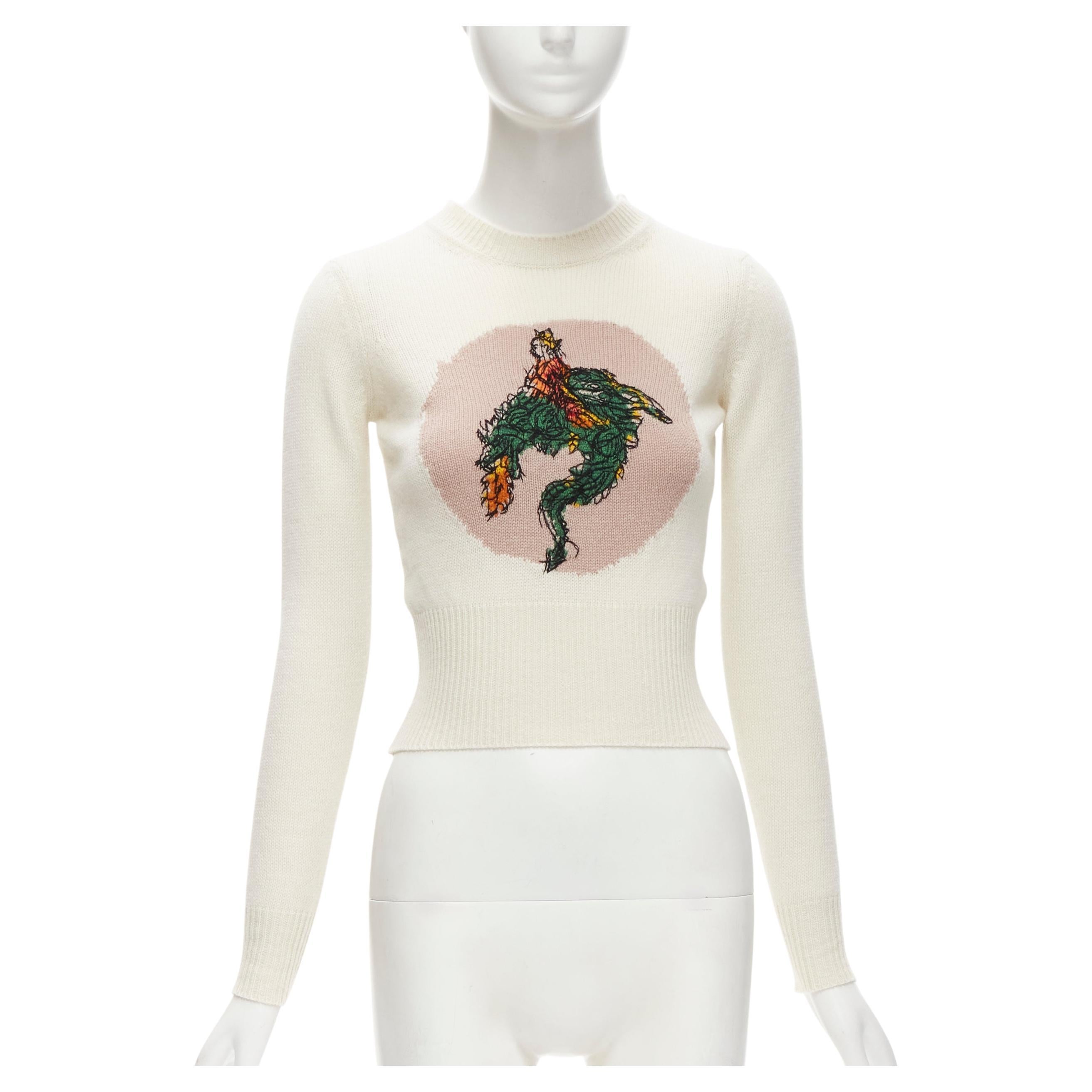 CHRISTIAN DIOR 100% cashmere ecru embroidery Princess Dragon sweater FR34  XS For Sale at 1stDibs