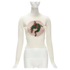 CHRISTIAN DIOR 100% cashmere ecru embroidery Princess Dragon sweater FR34 XS