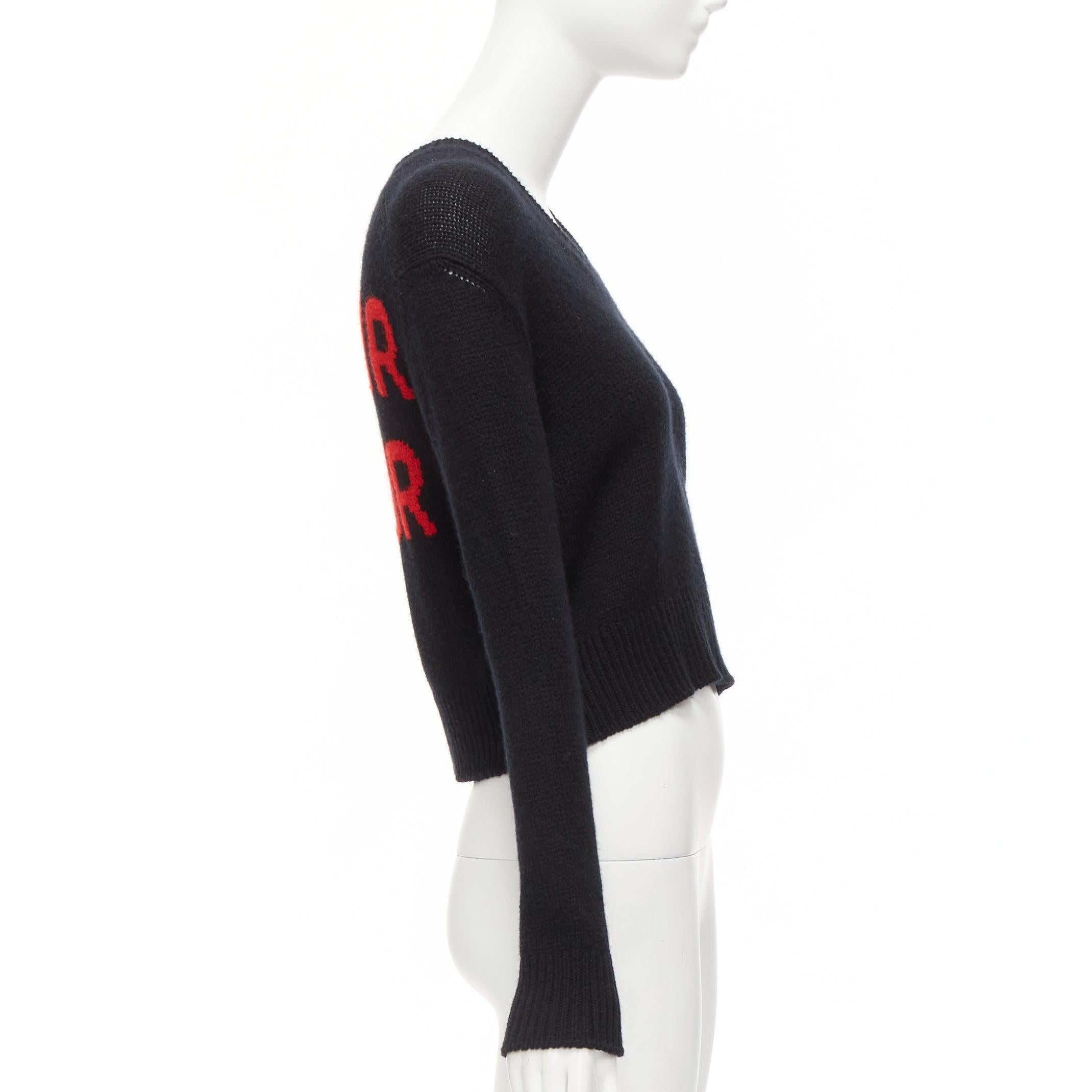 CHRISTIAN DIOR 100% cashmere J'adior Amor black red cropped sweater FR34 XS In Excellent Condition For Sale In Hong Kong, NT