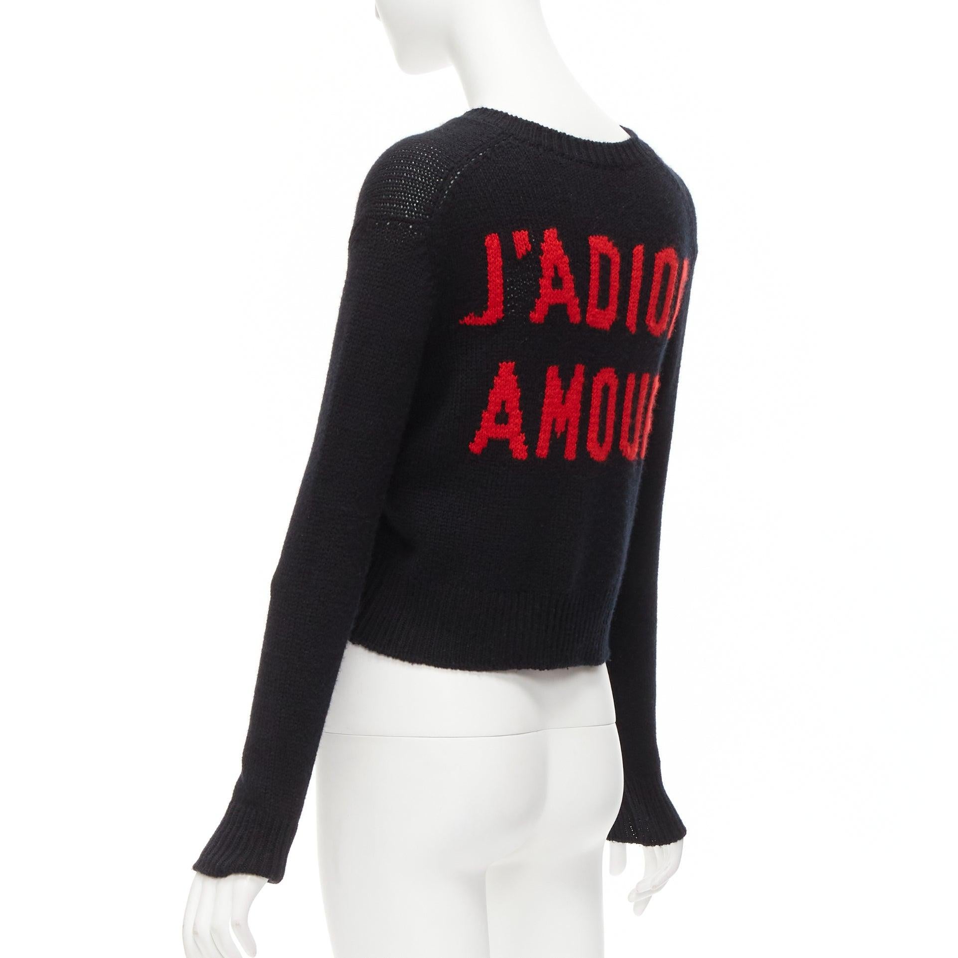 CHRISTIAN DIOR 100% cashmere J'adior Amor black red cropped sweater FR34 XS For Sale 1