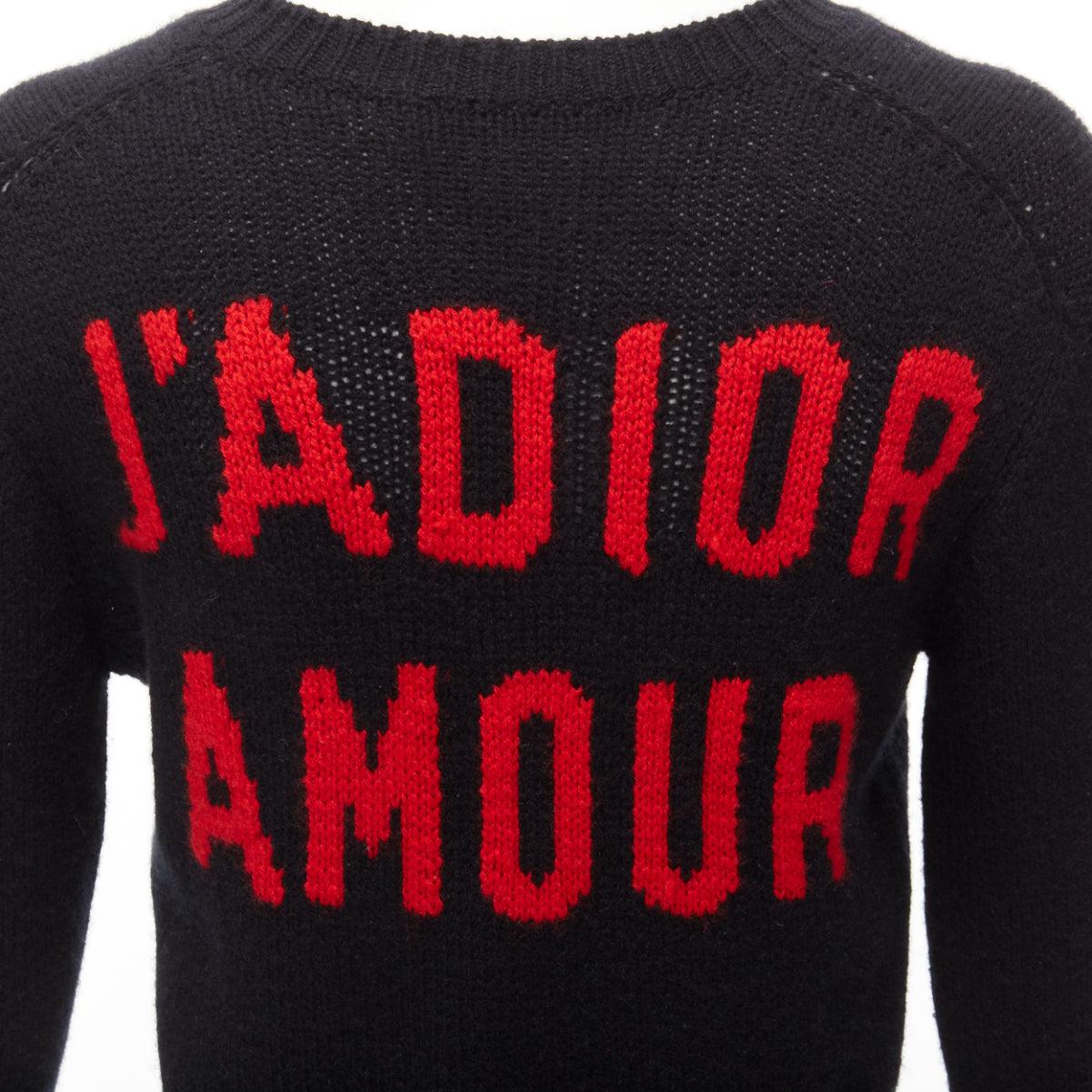 CHRISTIAN DIOR Pull cropped 100% cachemire J'adior Amor noir rouge FR34 XS en vente 3