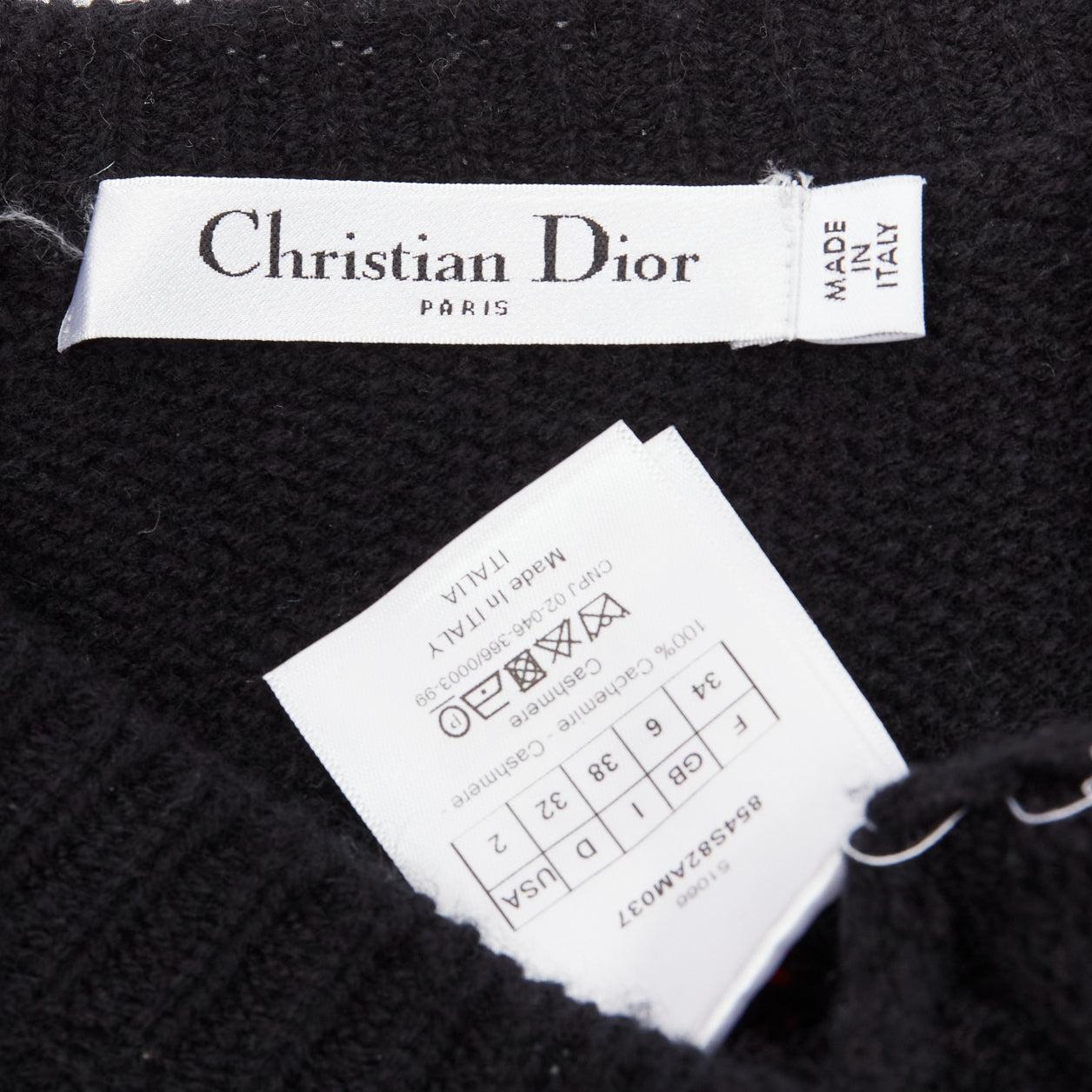 CHRISTIAN DIOR 100% cashmere J'adior Amor black red cropped sweater FR34 XS For Sale 3
