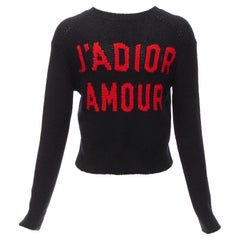 CHRISTIAN DIOR 100% cashmere J'adior Amor black red cropped sweater FR34 XS