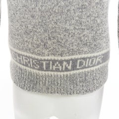 CHRISTIAN DIOR 100% cashmere light grey wool striped logo sweater FR34 XS