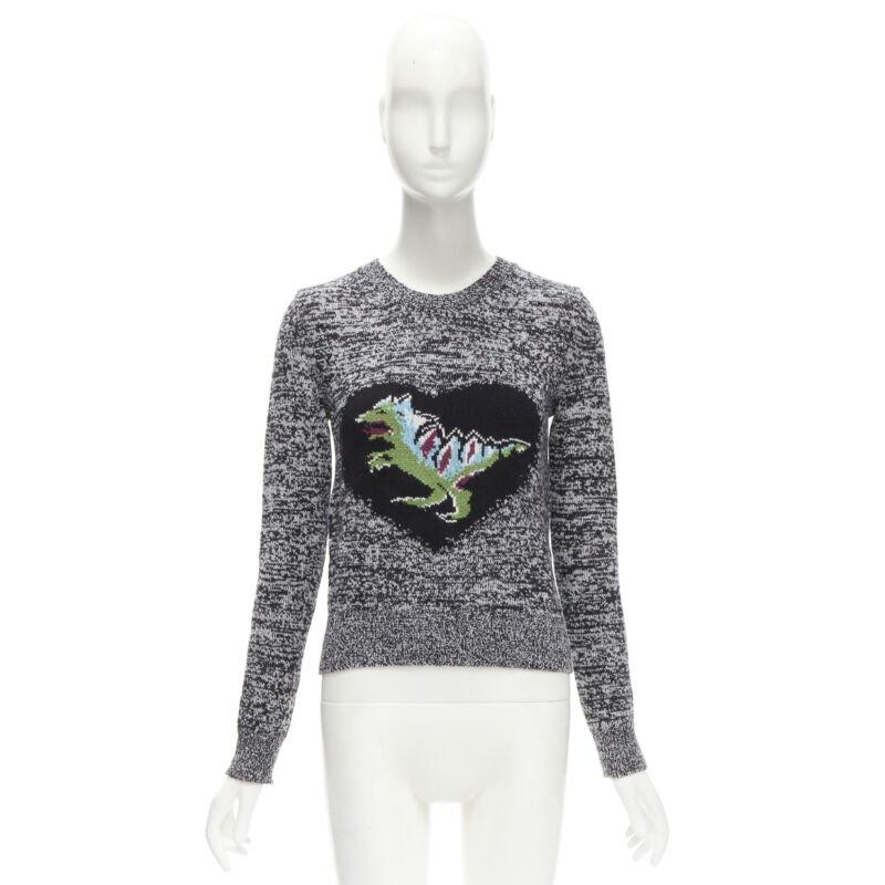 CHRISTIAN DIOR 100% cashmere melange grey dragon illustration sweater FR34 XS For Sale 5