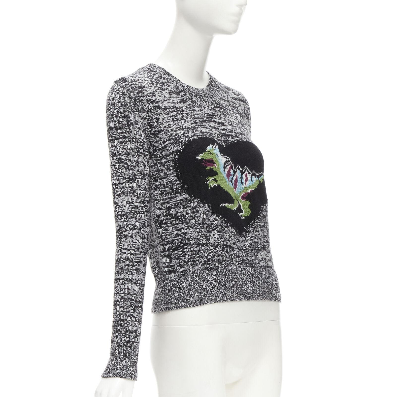 Gray CHRISTIAN DIOR 100% cashmere melange grey dragon illustration sweater FR34 XS For Sale