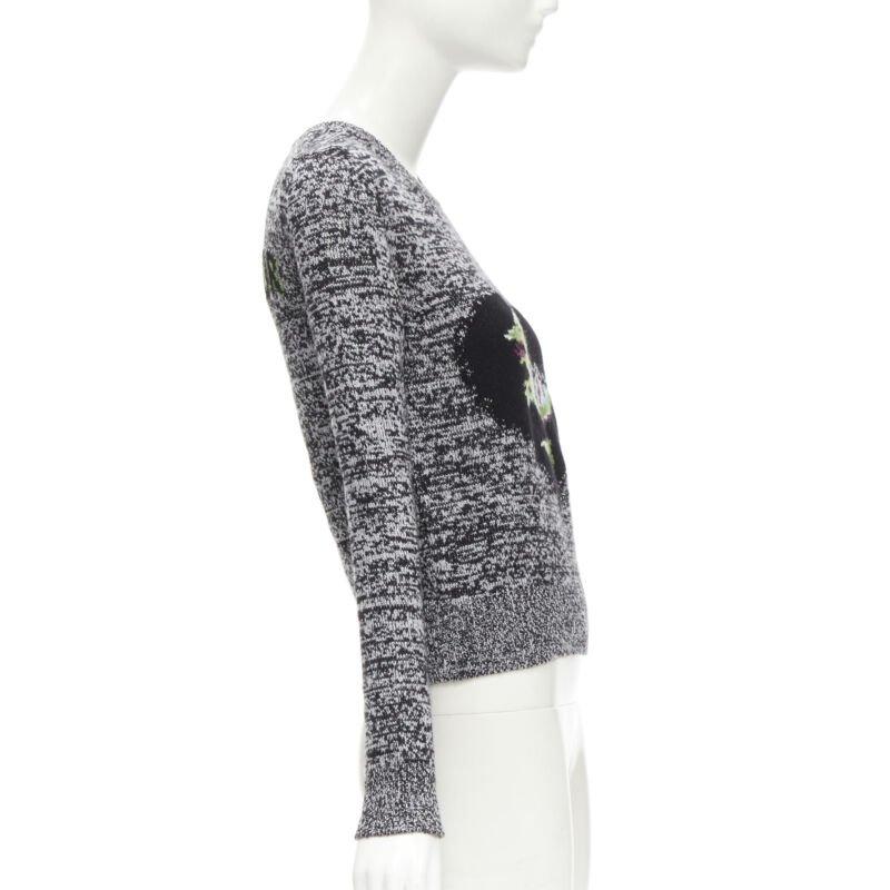 CHRISTIAN DIOR 100% cashmere melange grey dragon illustration sweater FR34 XS In Excellent Condition For Sale In Hong Kong, NT