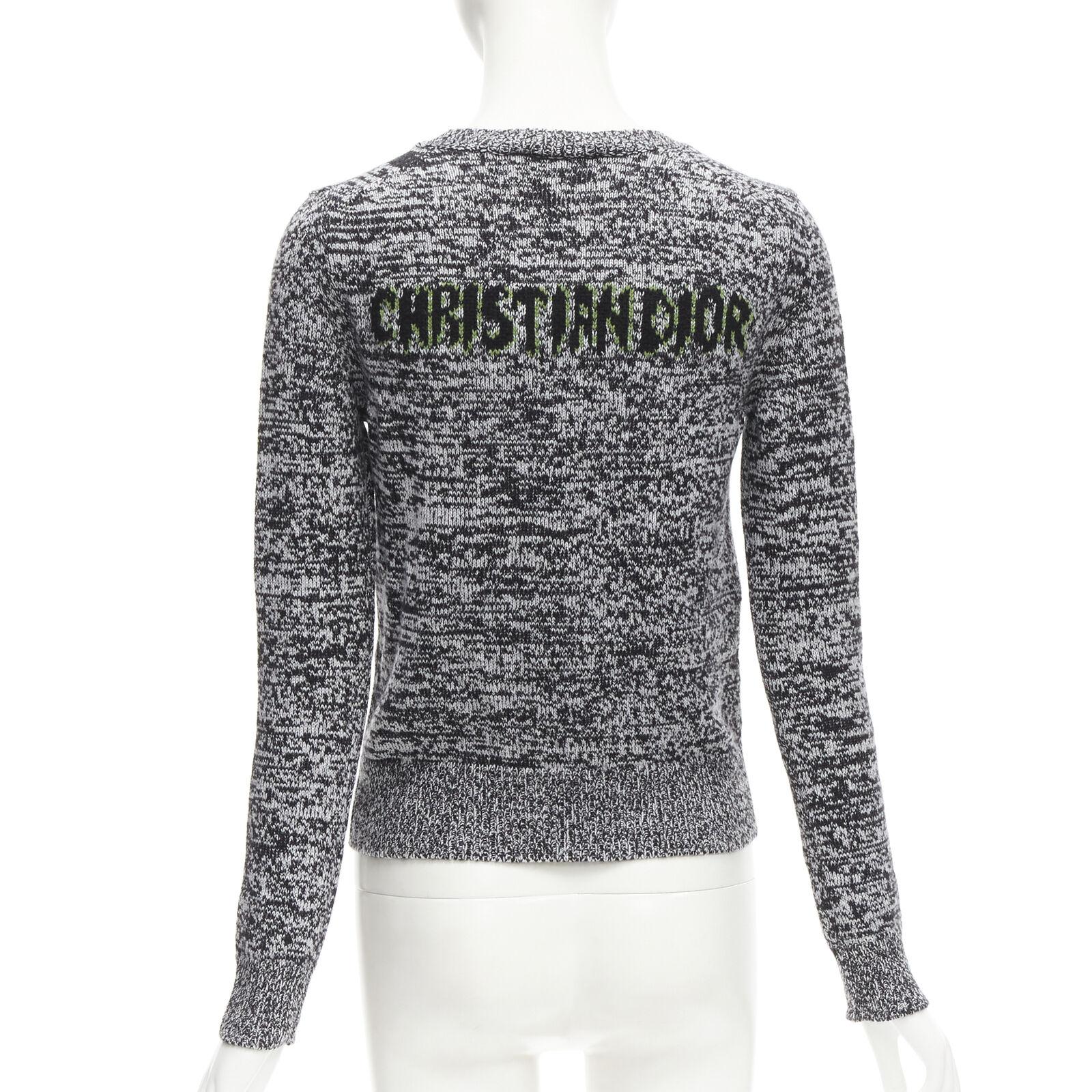 Women's CHRISTIAN DIOR 100% cashmere melange grey dragon illustration sweater FR34 XS For Sale