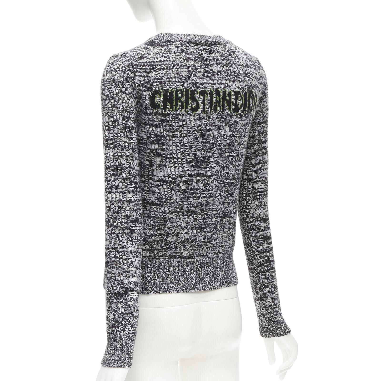 CHRISTIAN DIOR 100% cashmere melange grey dragon illustration sweater FR34 XS For Sale 1