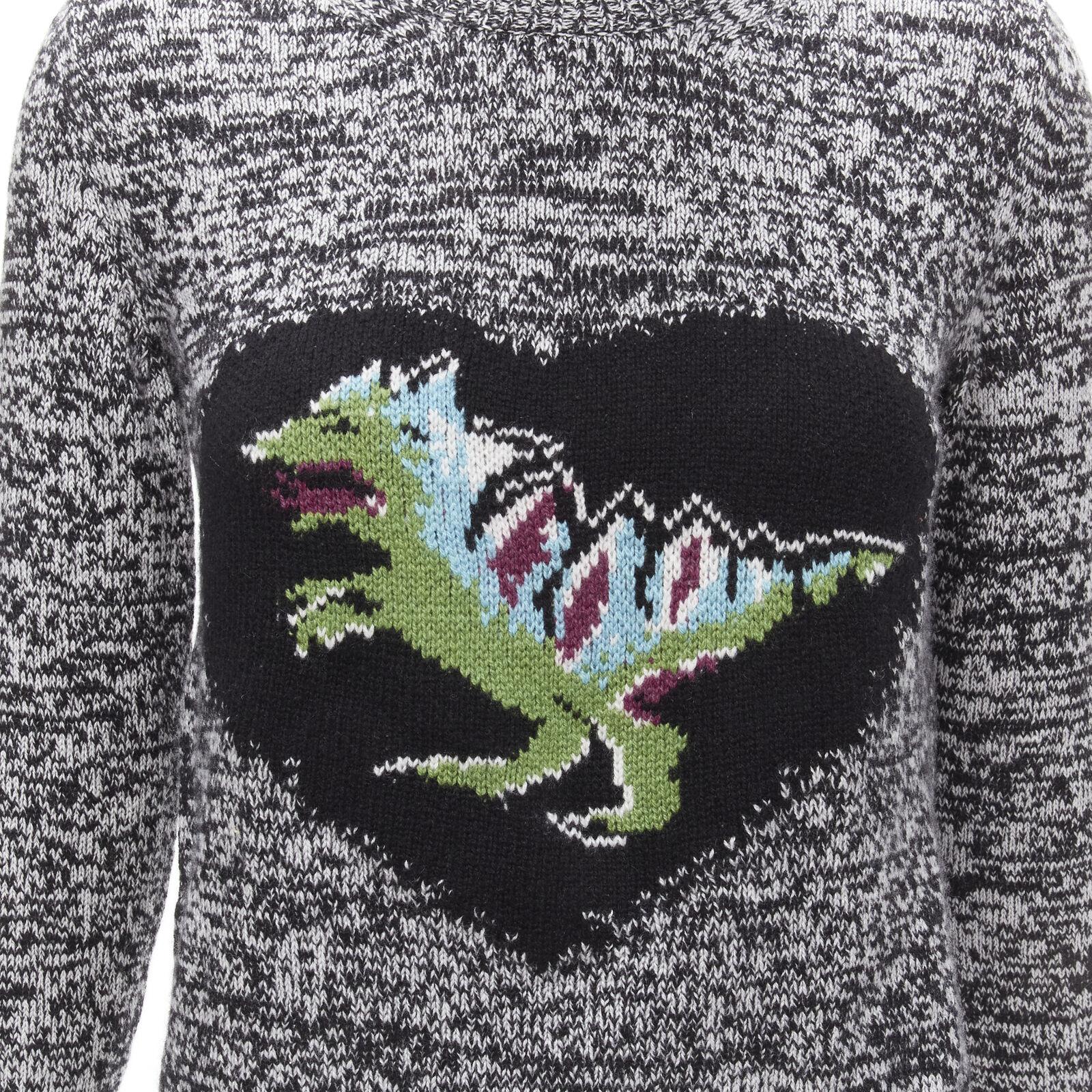 CHRISTIAN DIOR 100% cashmere melange grey dragon illustration sweater FR34 XS For Sale 2