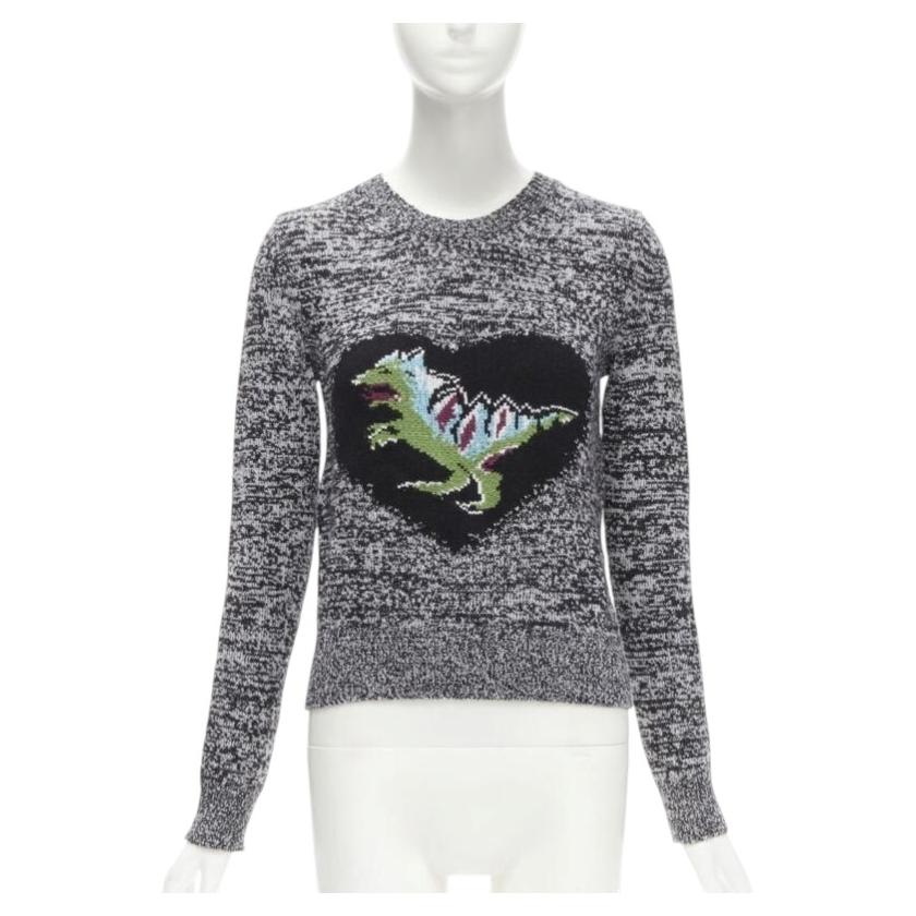 Pre-owned Dior Christian 100% Cashmere Melange Grey Dragon Illustration Sweater Fr34 Xs In Gray