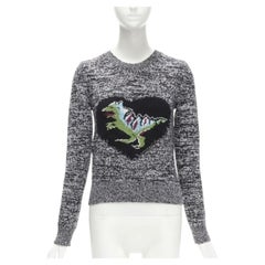 CHRISTIAN DIOR 100% cashmere melange grey dragon illustration sweater FR34 XS