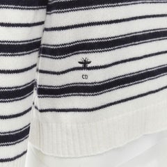 CHRISTIAN DIOR 100% cashmere nautical striped CD Bee embroidery sweater FR36 S