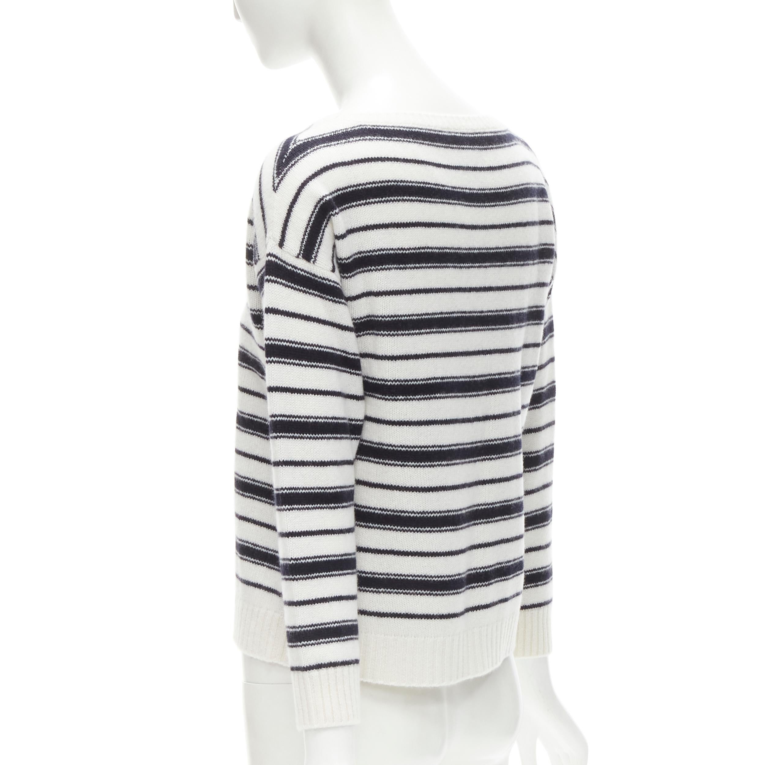 CHRISTIAN DIOR 100% cashmere nautical striped CD Bee embroidery sweater FR36 S In Excellent Condition For Sale In Hong Kong, NT