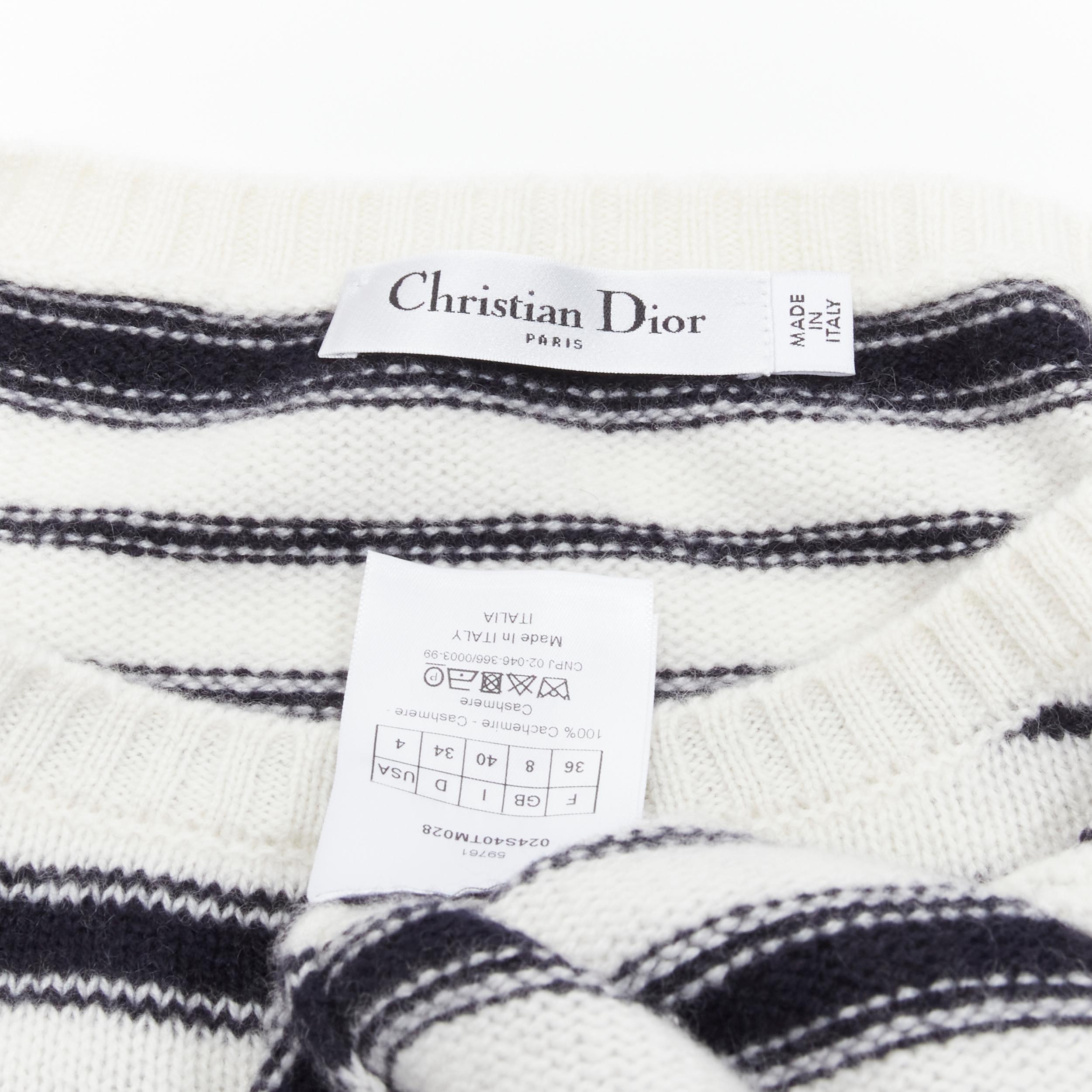 CHRISTIAN DIOR 100% cashmere nautical striped CD Bee embroidery sweater FR36 S For Sale 1