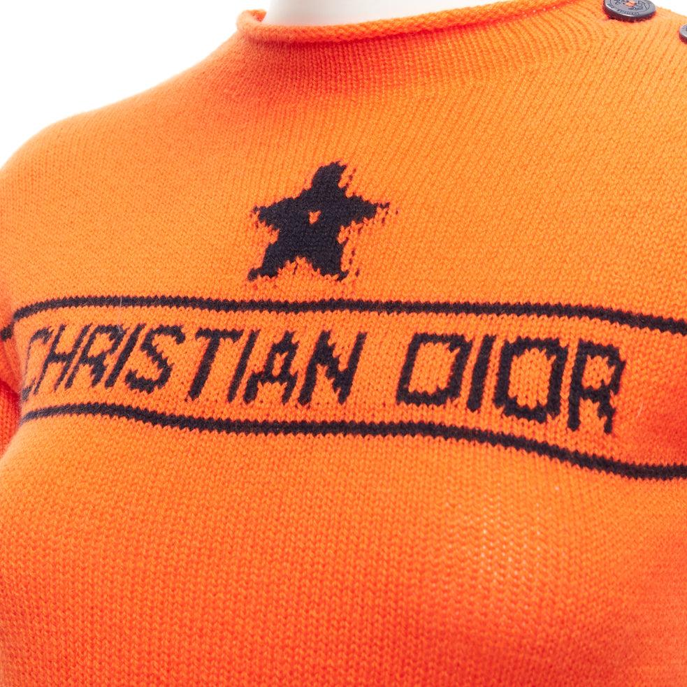 CHRISTIAN DIOR 100% cashmere orange star logo long sleeve button sweater FR For Sale 2