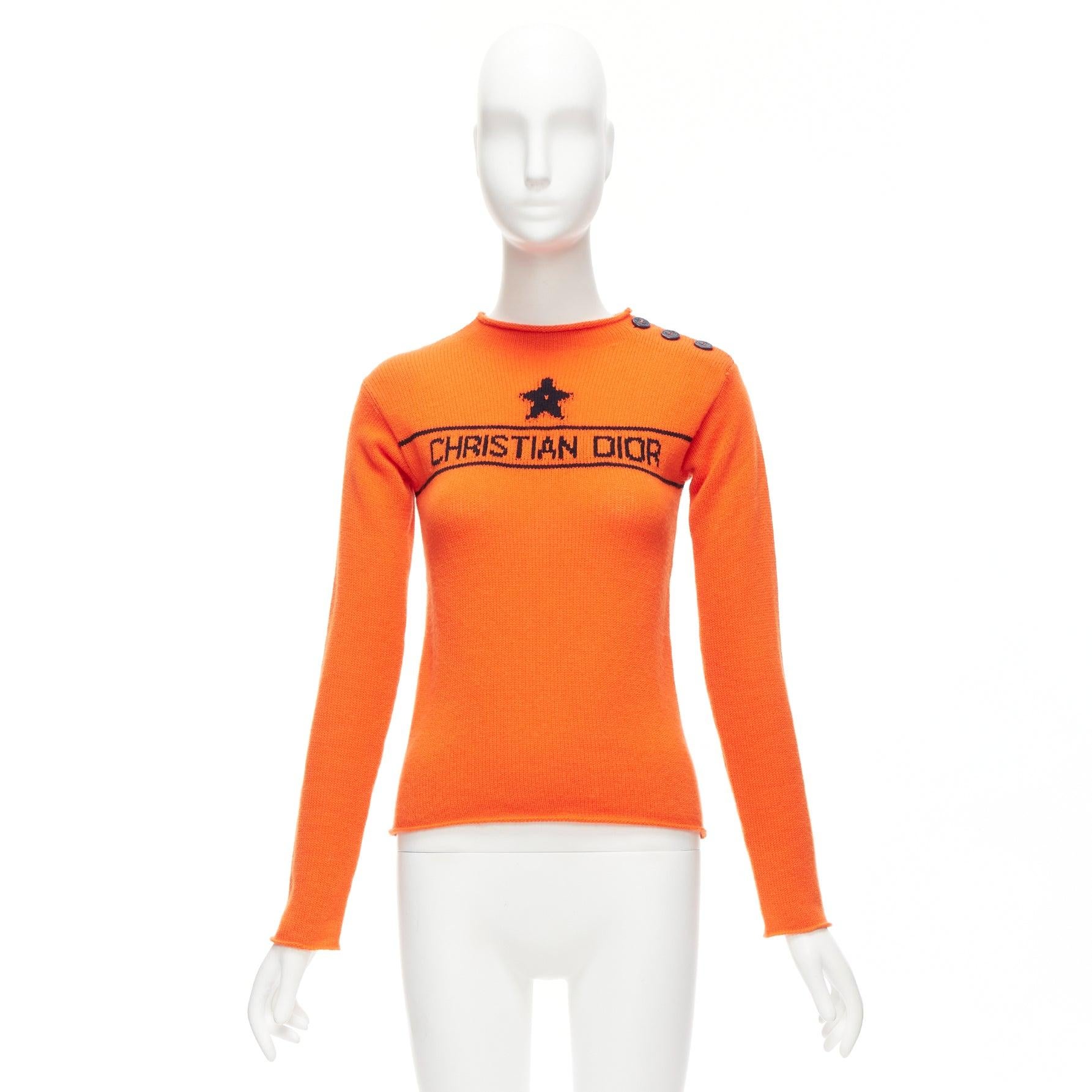 CHRISTIAN DIOR 100% cashmere orange star logo long sleeve button sweater FR For Sale 4